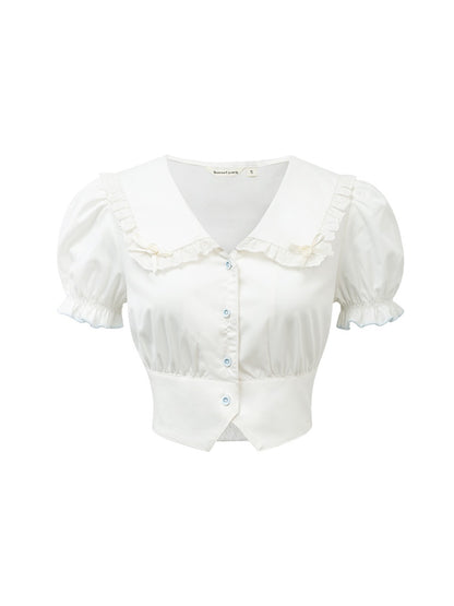 Fille Sailor-Colar Puss-Sheeve Migne Blouse Culottes