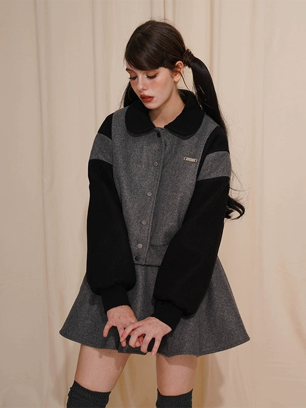 Contrast Color Loose Baseball Jacket