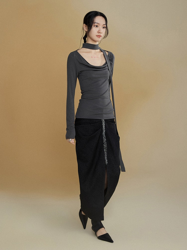 Scarf Swung Collar Bottoming T-shirt