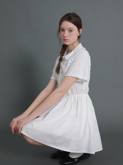 Doll Neck Gather Short Sleeve One-piece