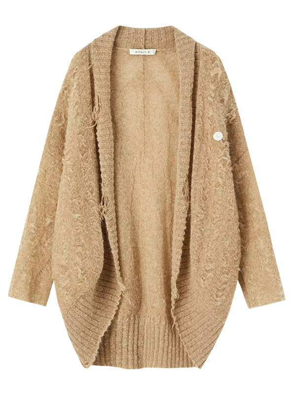 Mohair Curved Hem Loose Knitted Cardigan