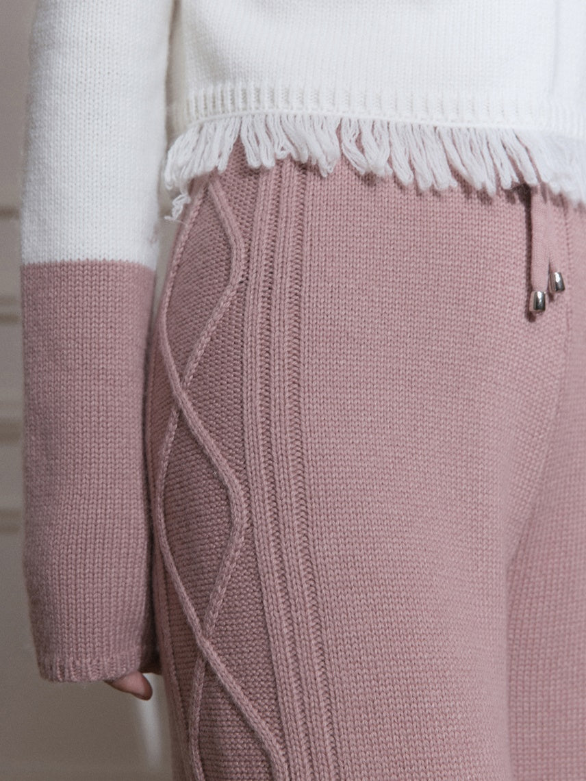 Two-tone Blush Hook Tassel Knitted Top