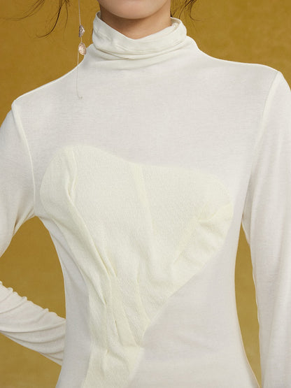 Pleated Stitching High-neck Bottoming T-shirt