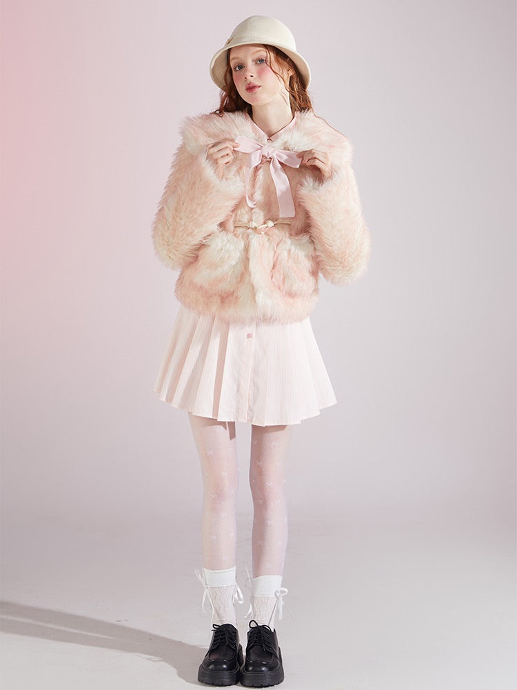 Horn Button Fur Gradient Short Jacket