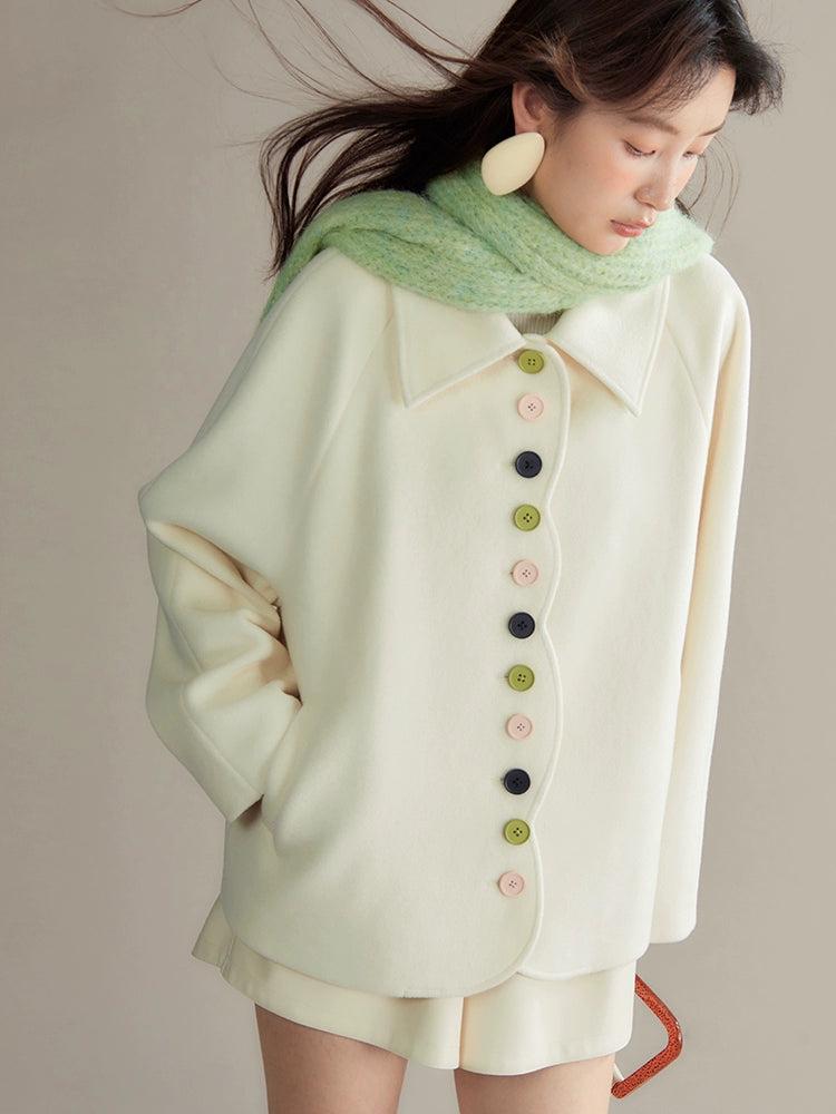 Colored Candy Buckle Wave Design Short Coat