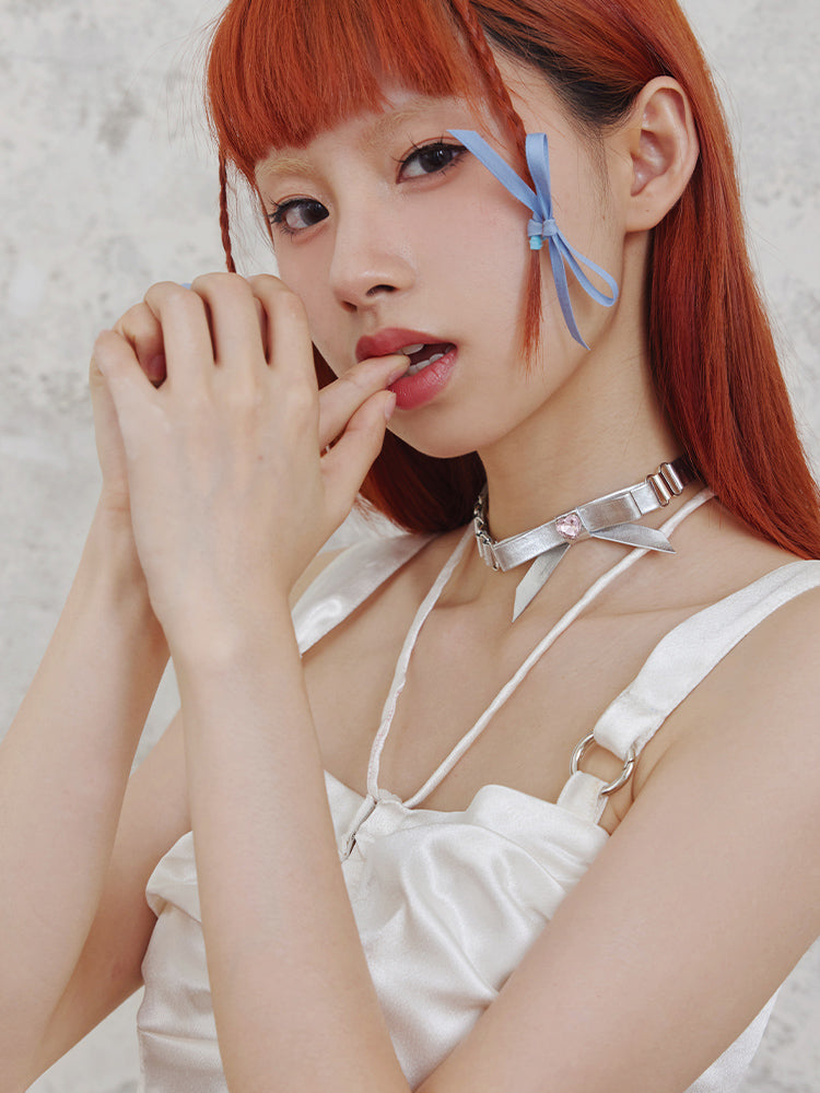 PU Zircon Bow Choker &amp; Hair Accessory