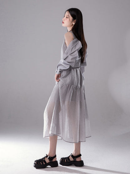 Drop Collar Loose Sleeveless Long One-piece