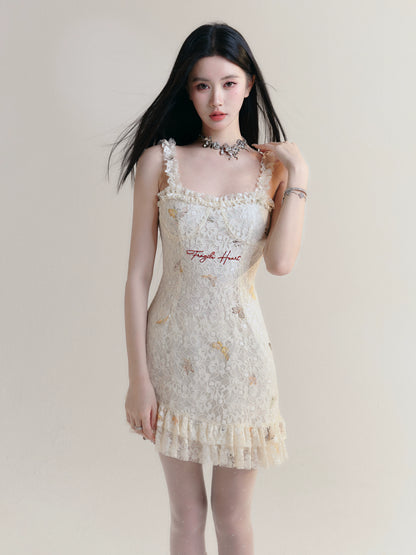 Butterfly Lace Embroidered Strap Dress