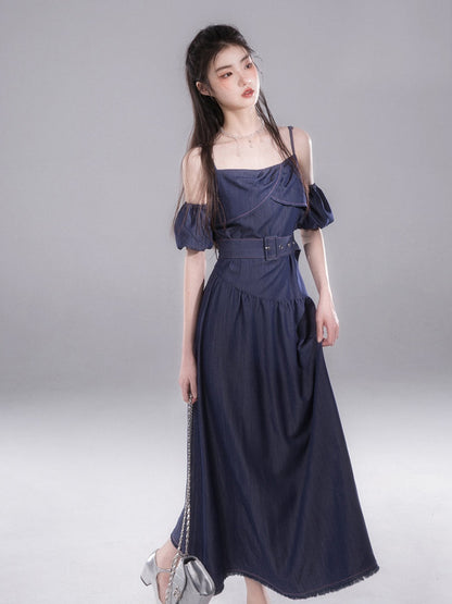 Long Slip Line Dress With Removable Short Sleeve