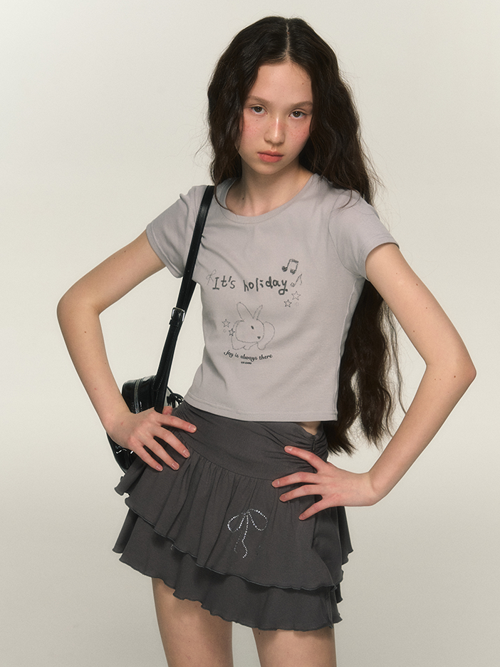 Rabbit Letter Print Short T-Shirt