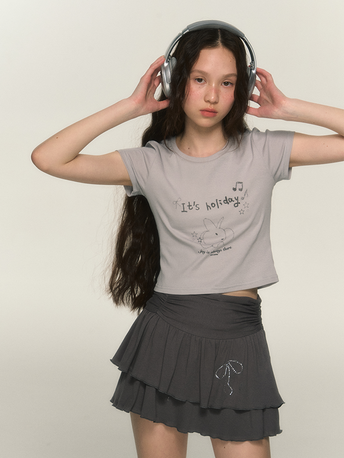 Rabbit Letter Print Short T-Shirt