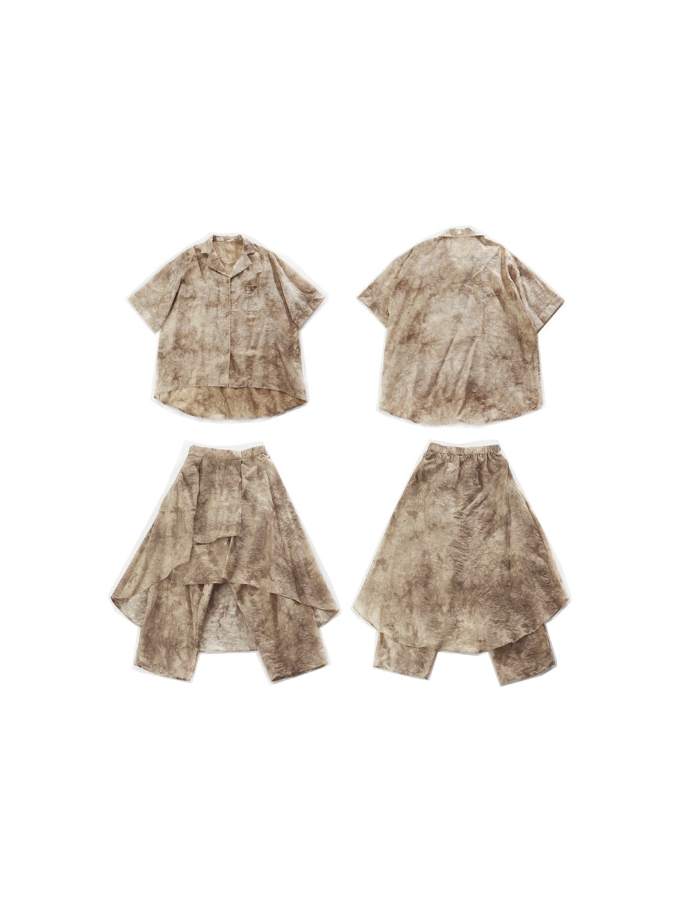 Jacquard Retro Loose Short-sleeved Shirt ＆ Skirt Pants