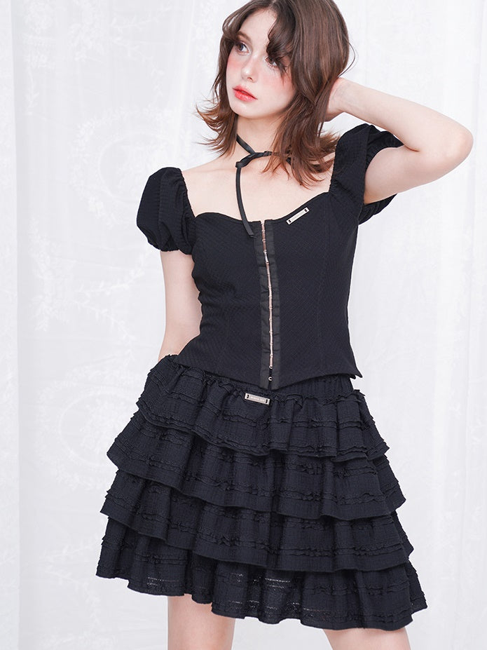 Corset Design Top &amp; Puffy Cake Skirt Pants