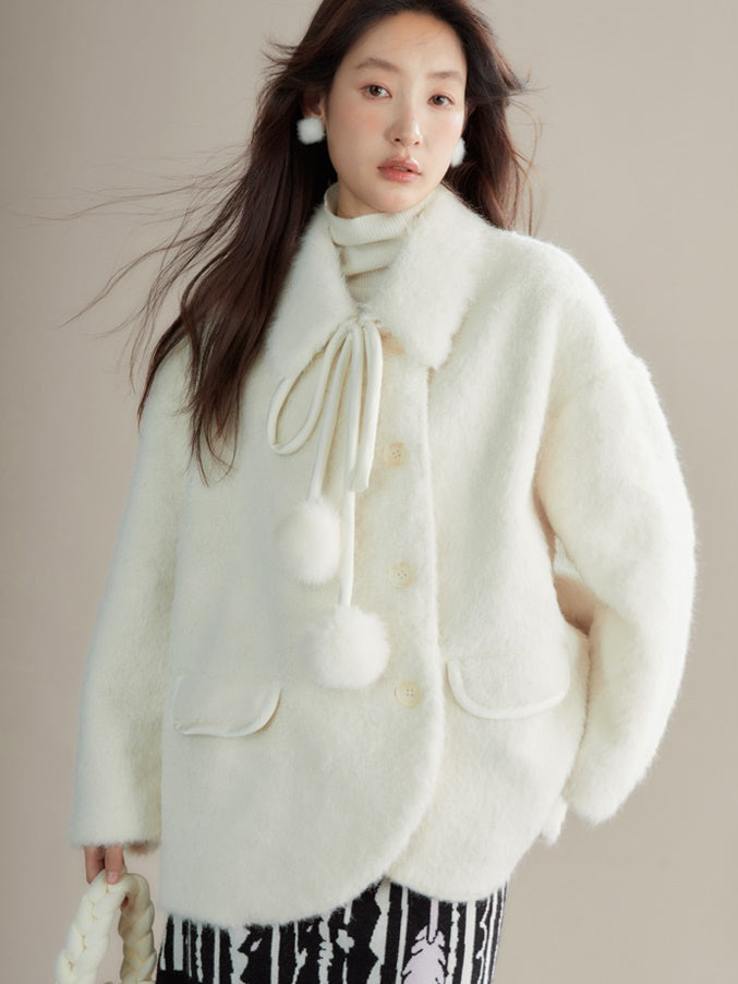 Fur Ball Ribbon Furry Coat