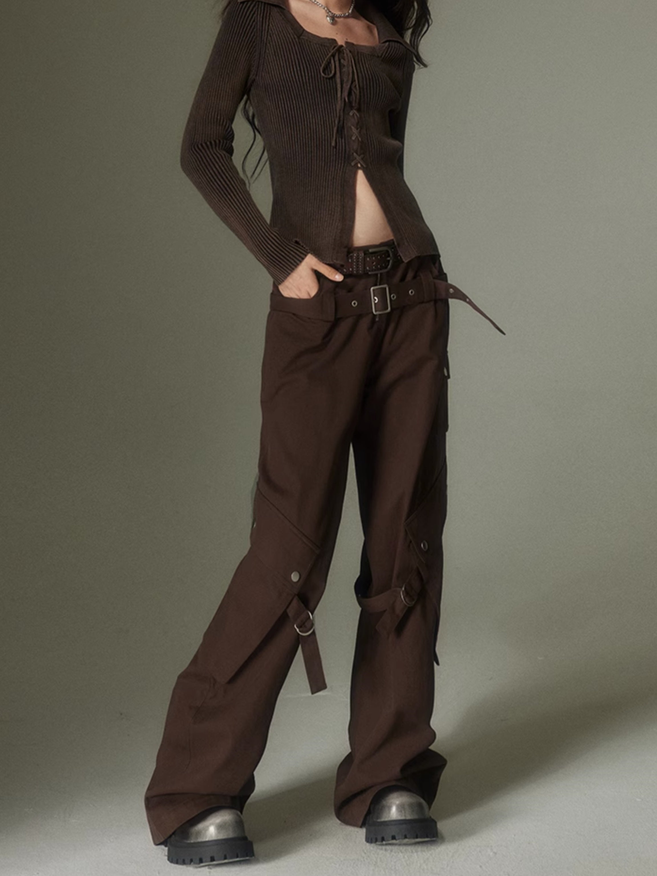 Double Belt Loose Straight Wide Leg Trousers – ARCANA ARCHIVE
