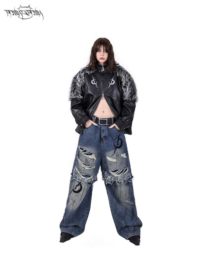 Doppelschicht Super Hole Loose Distressed Jeans