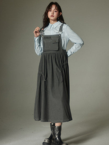 High Waist Gather Suspender Skirt