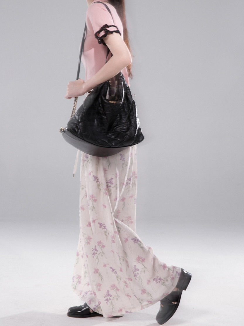 Flower Drawstring Printed Wide-leg Pants