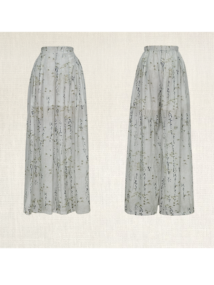 Chinese Style Straight Printed Wide-leg Pants