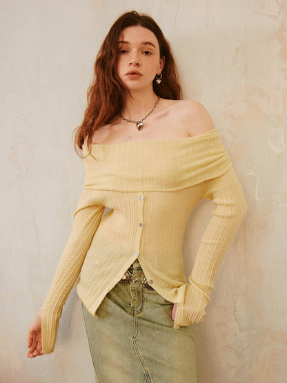 One-line Collar Off-Shoulder Sweater