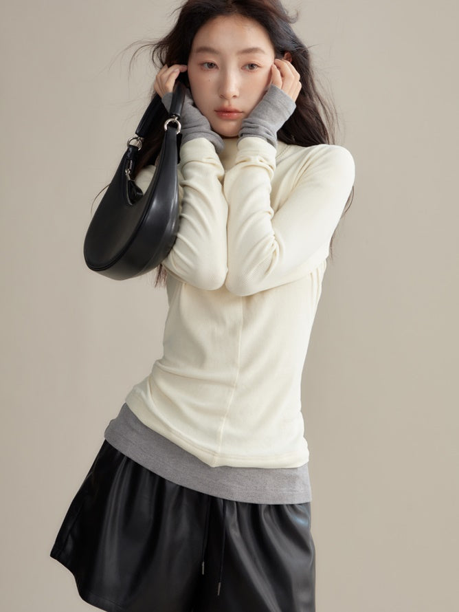 Contrasting Color High Collar Bottoming T-shirt