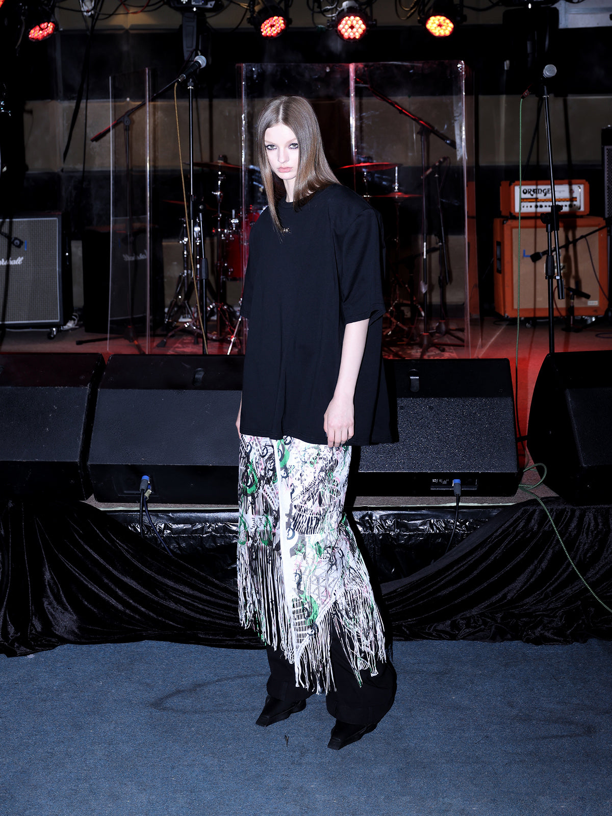 Printer Crushing Concept Mid-length Fringe Wrap Skirt