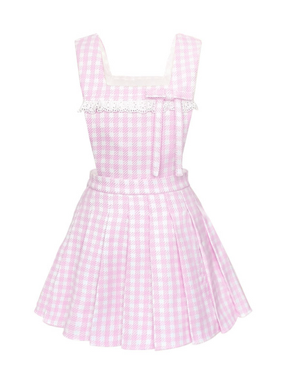 Plaid Bogenspitze Faltenrock Sunddress