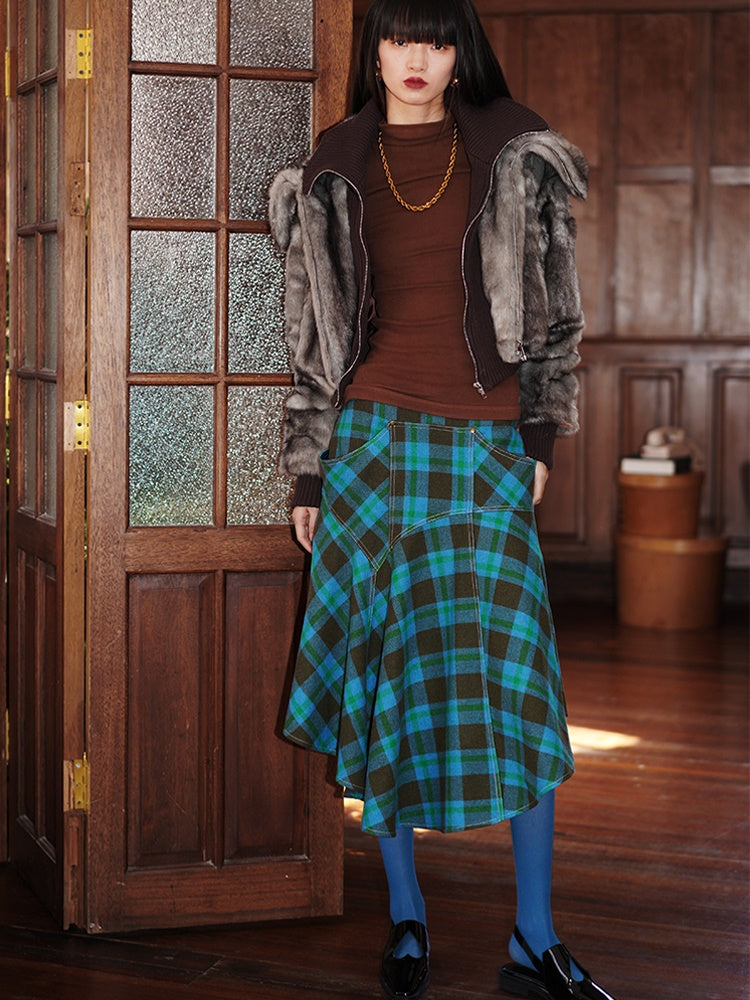 Vintage Taste Plaid Asymmetry Design Skirt