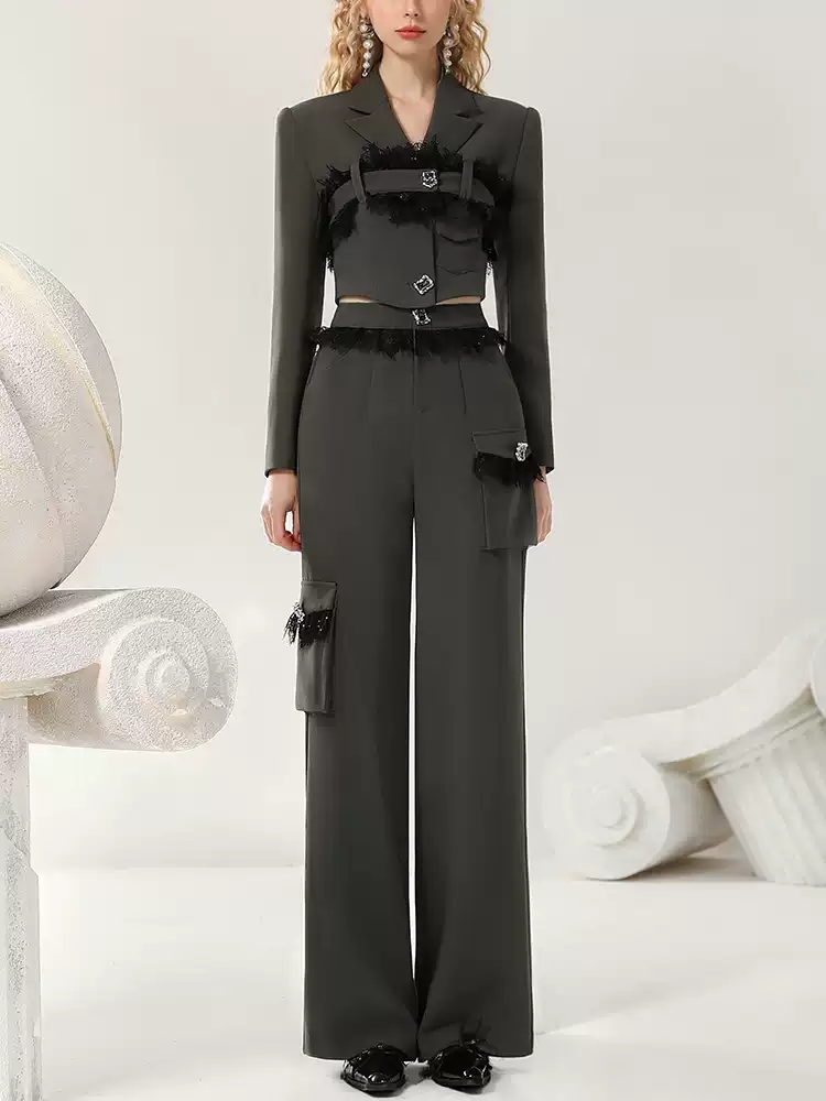 Nichi Belt Short Suit Blouse＆Straight-Pants