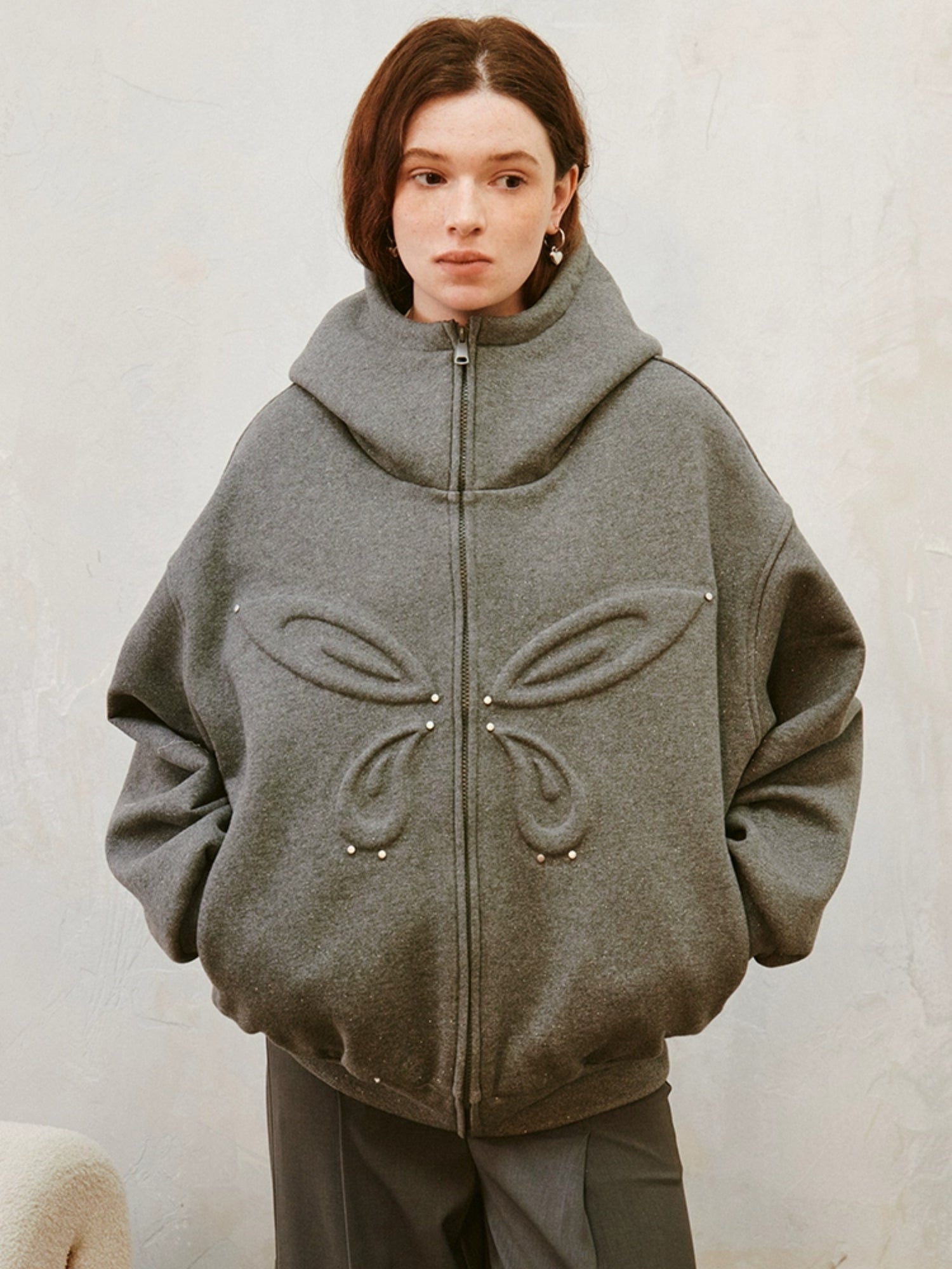 Starry Sky Butterfly Embossed Hooded Sweat Jacket