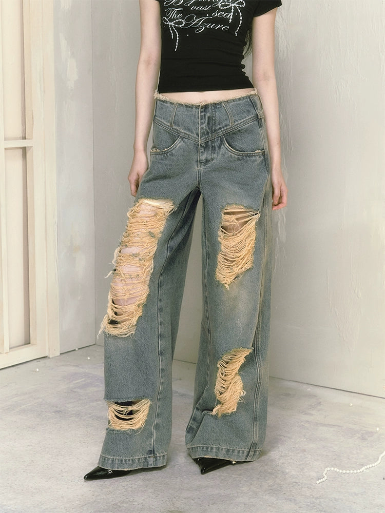 Loose Ripped Wide Leg High Waist Jeans