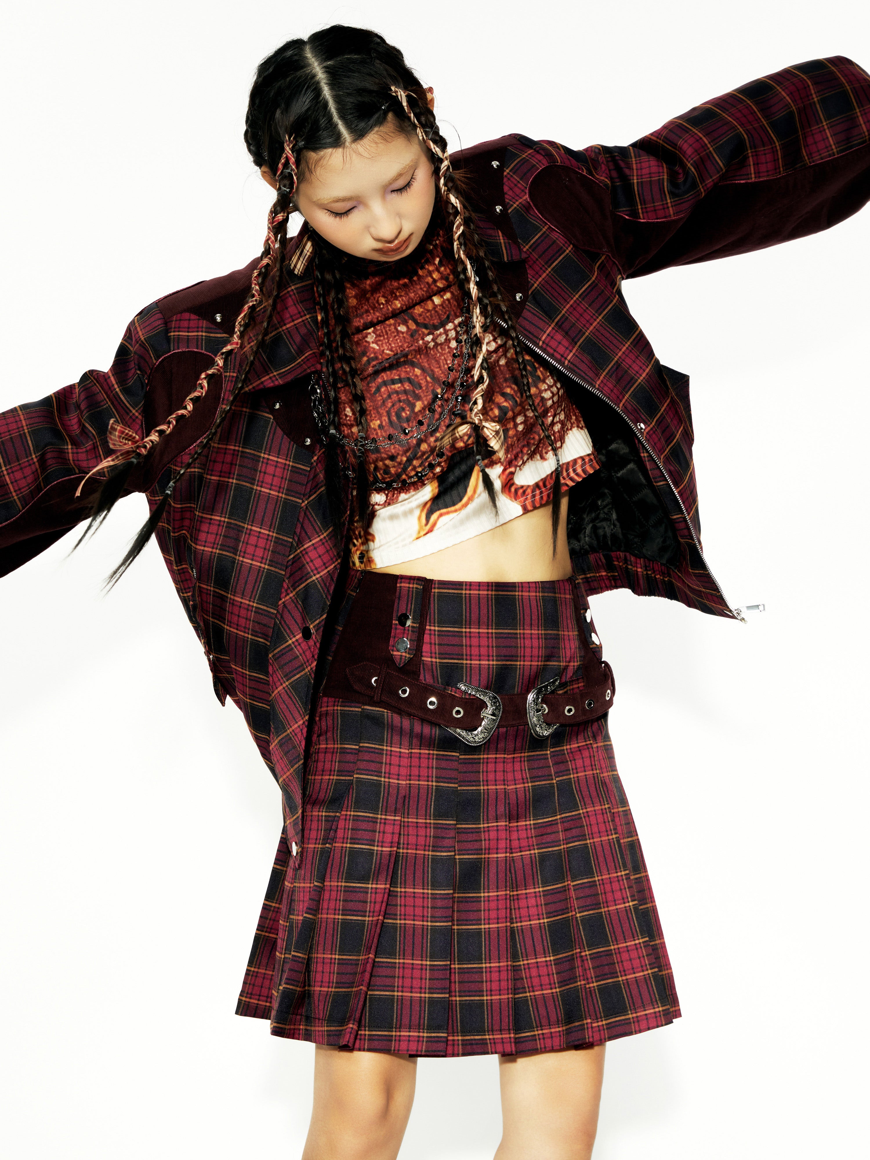 Short plaid skirt jacket sale