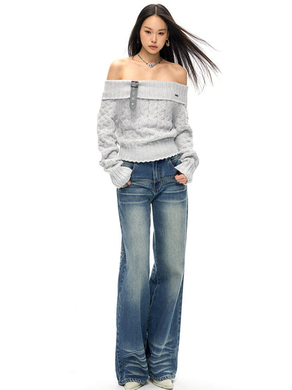 Klassische Fit Straight Whisker Jeans