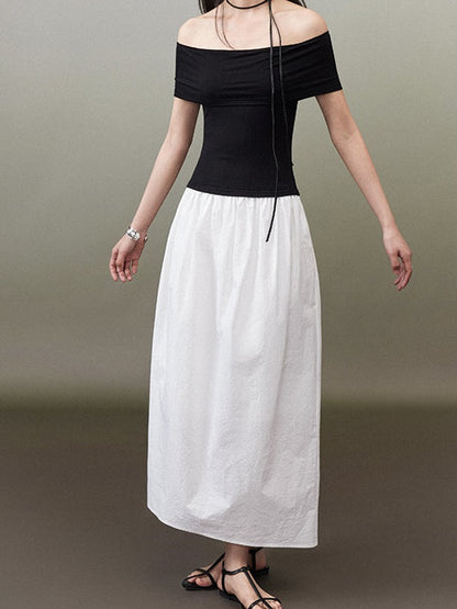 Monotone Stitching One-shoulder One-piece