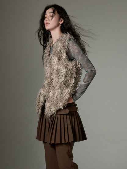 Plush V-neck Fake Fur Vest