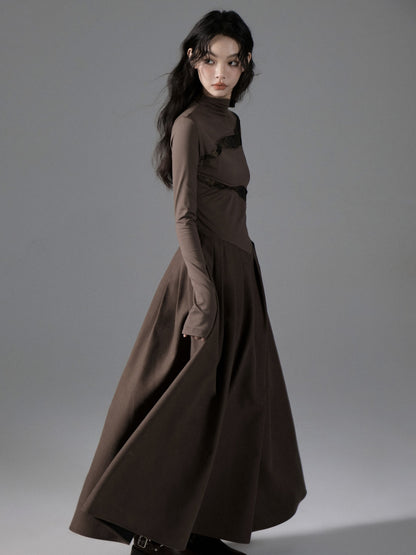 Switching Design Draped Pleated Dress