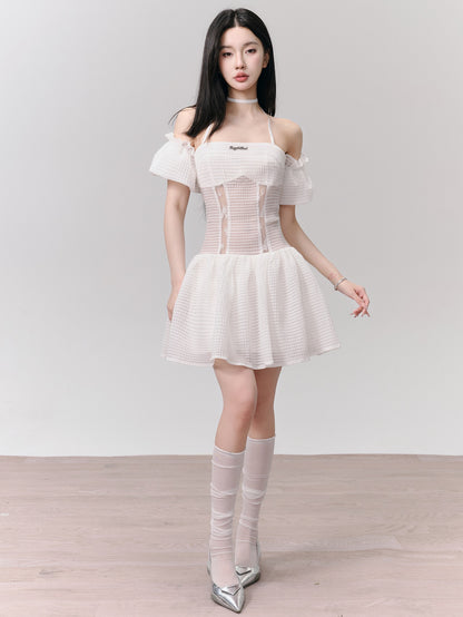 Hollow Splicing Off Shoulder Tutu Dress