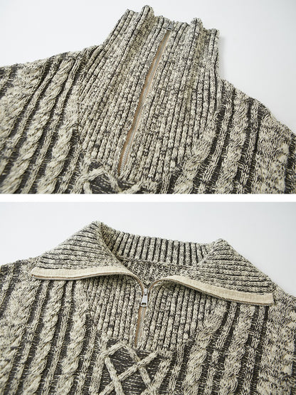 Kabelhochkragen Halbzipper Strickpullover