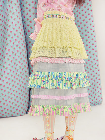 Lace Pleated Apron A-line Skirt