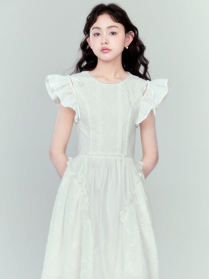 Flying Sleeve Lace Ruffled Dress