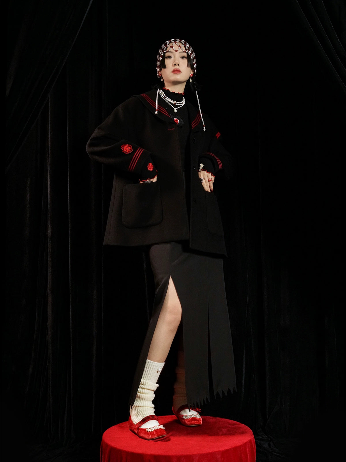 Double-sided Sailor Collar Woolen Coat