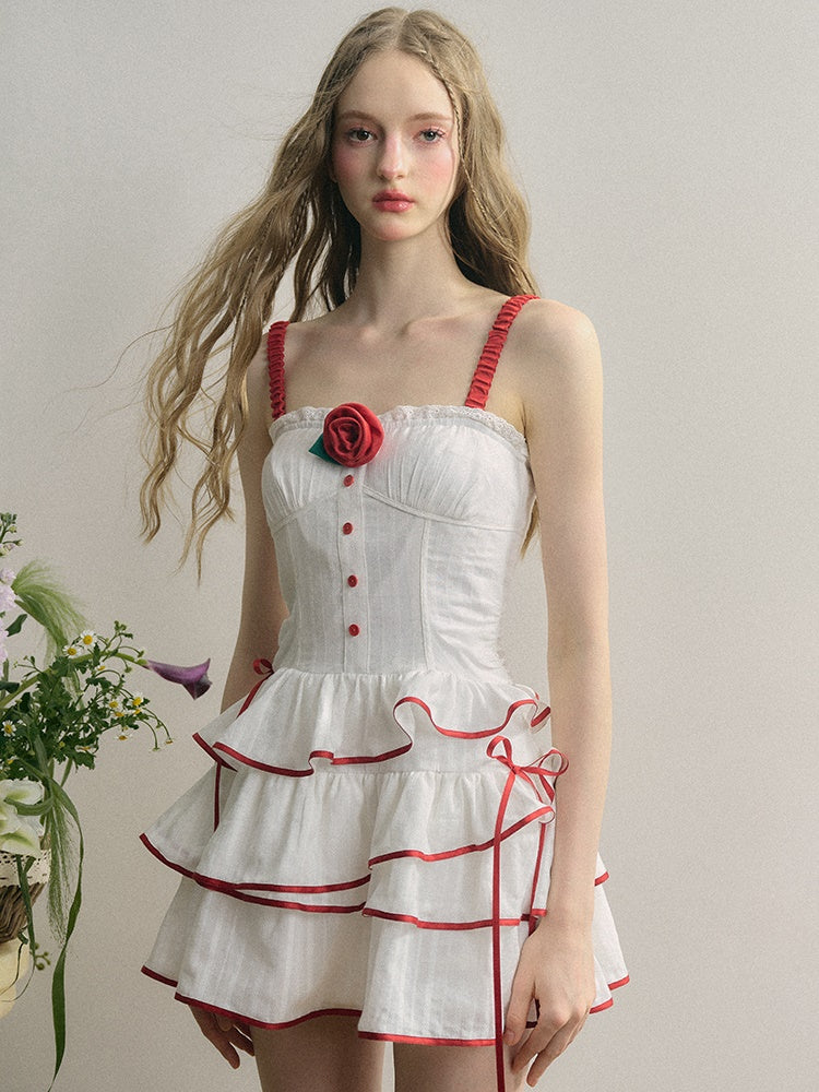 Sweet Girl Style Jacquard Suspender Dress