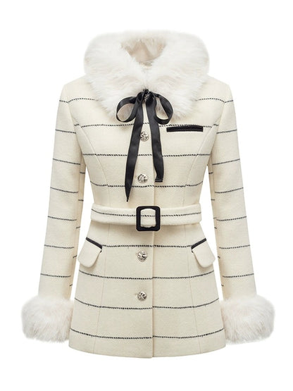 Fur Collar Border Belt Coat