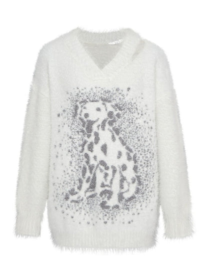 Puppy Jacquard Loose Sweater