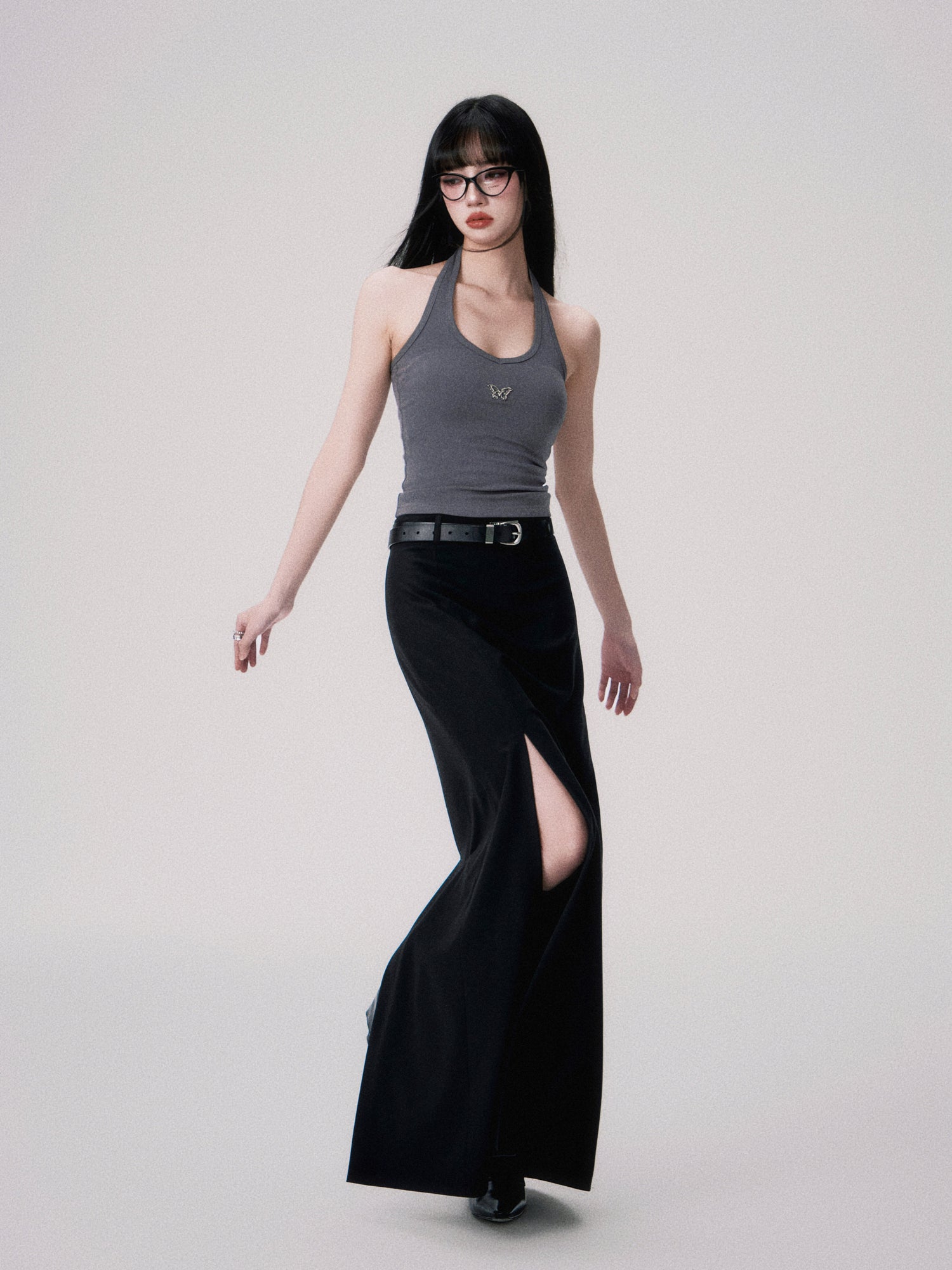 Straight Mid-waist Long Slit Skirt