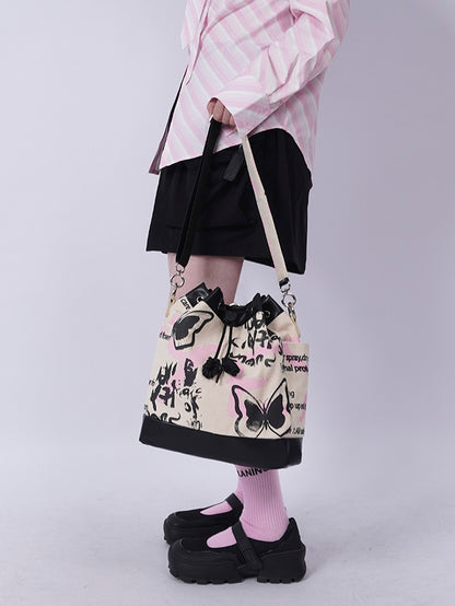 Graffiti Contrast Color Bucket Bag