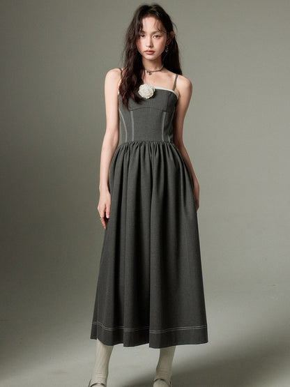 Three-dimensional Rose Brooch Sling Dress