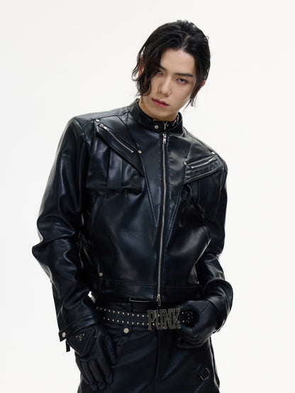 Stand Collar Niche Short Leather Jacket