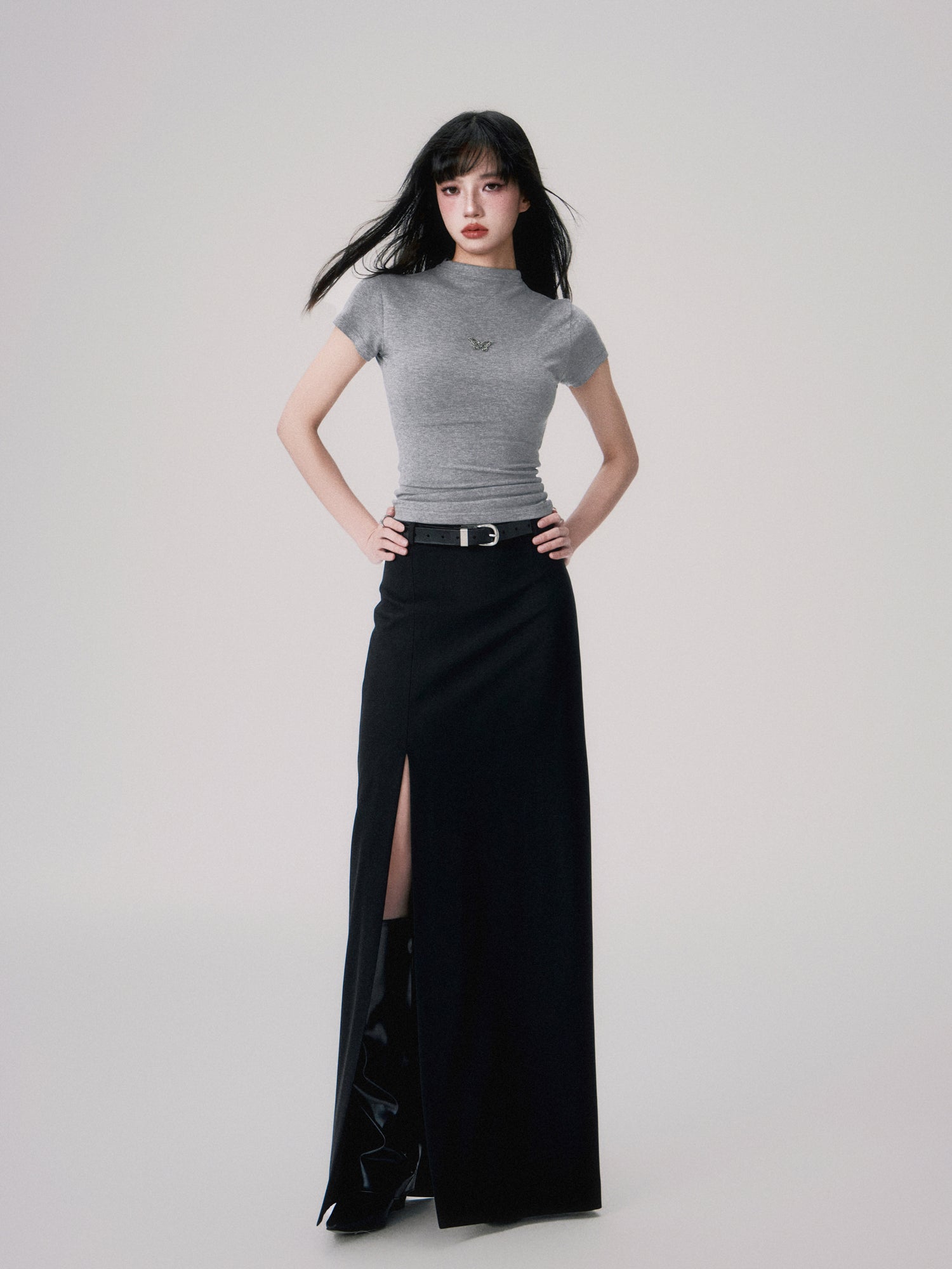 Straight Mid-waist Long Slit Skirt