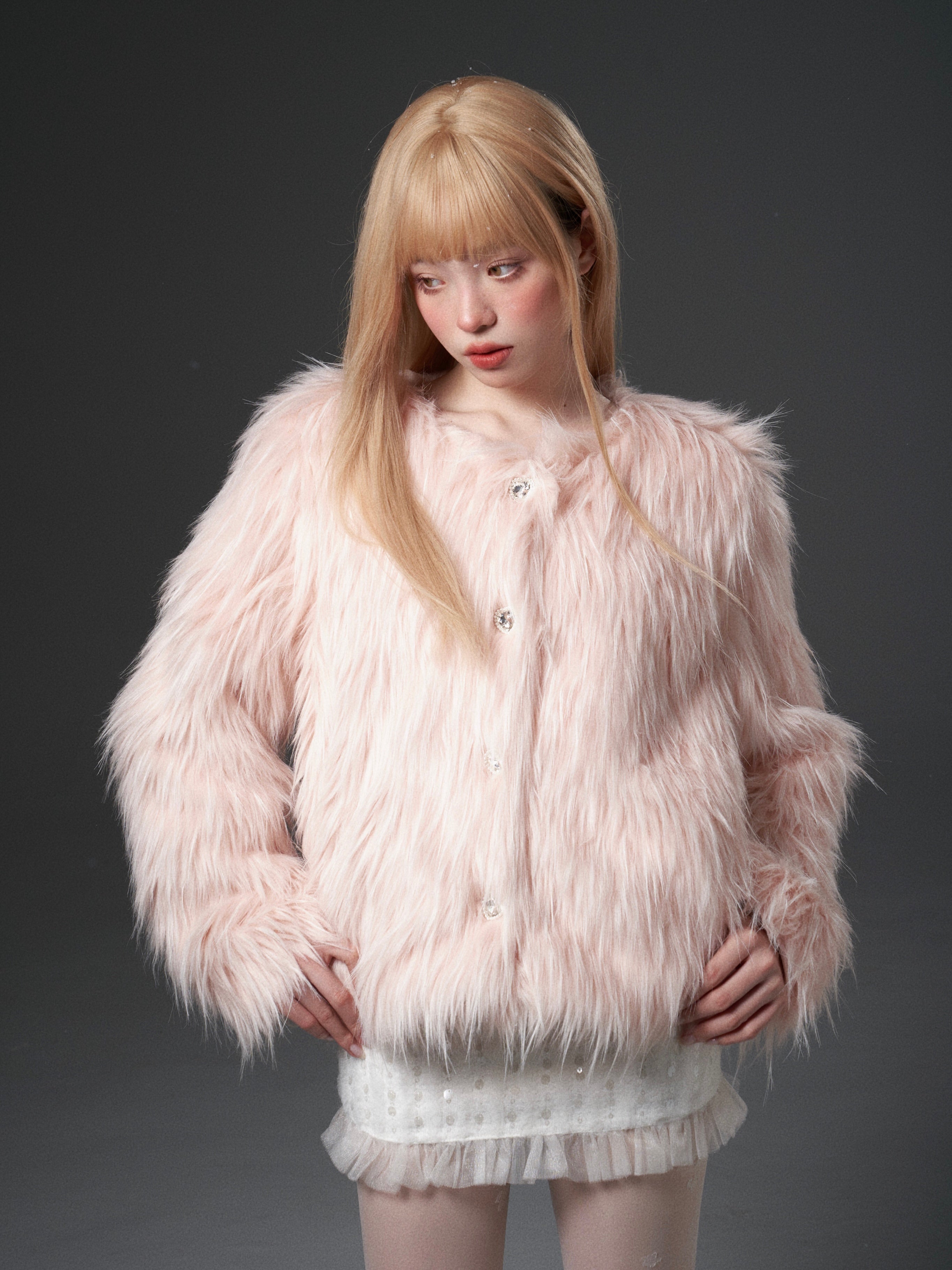 Gradient Detachable Design Long Hair Fur Jacket